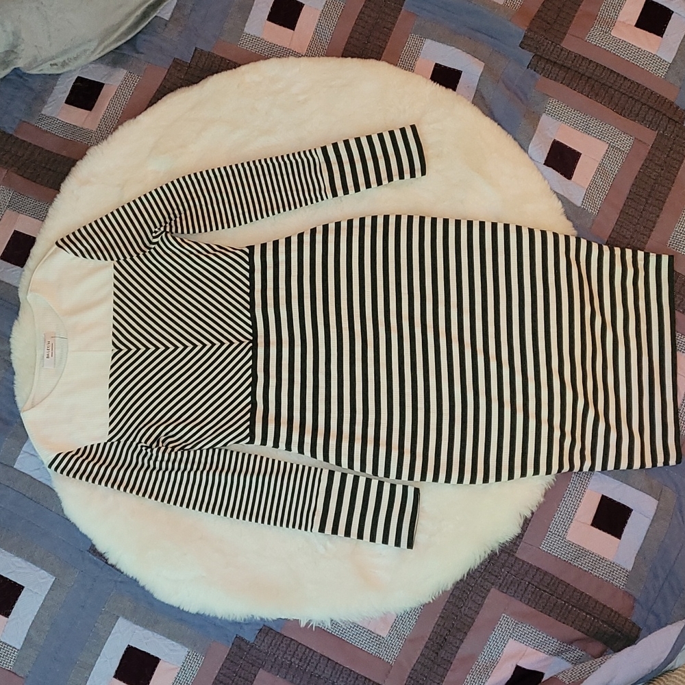 NWT Anthropologie Bailey 44 Edith Striped Gray Ribbed Long Sleeve Casual Dress